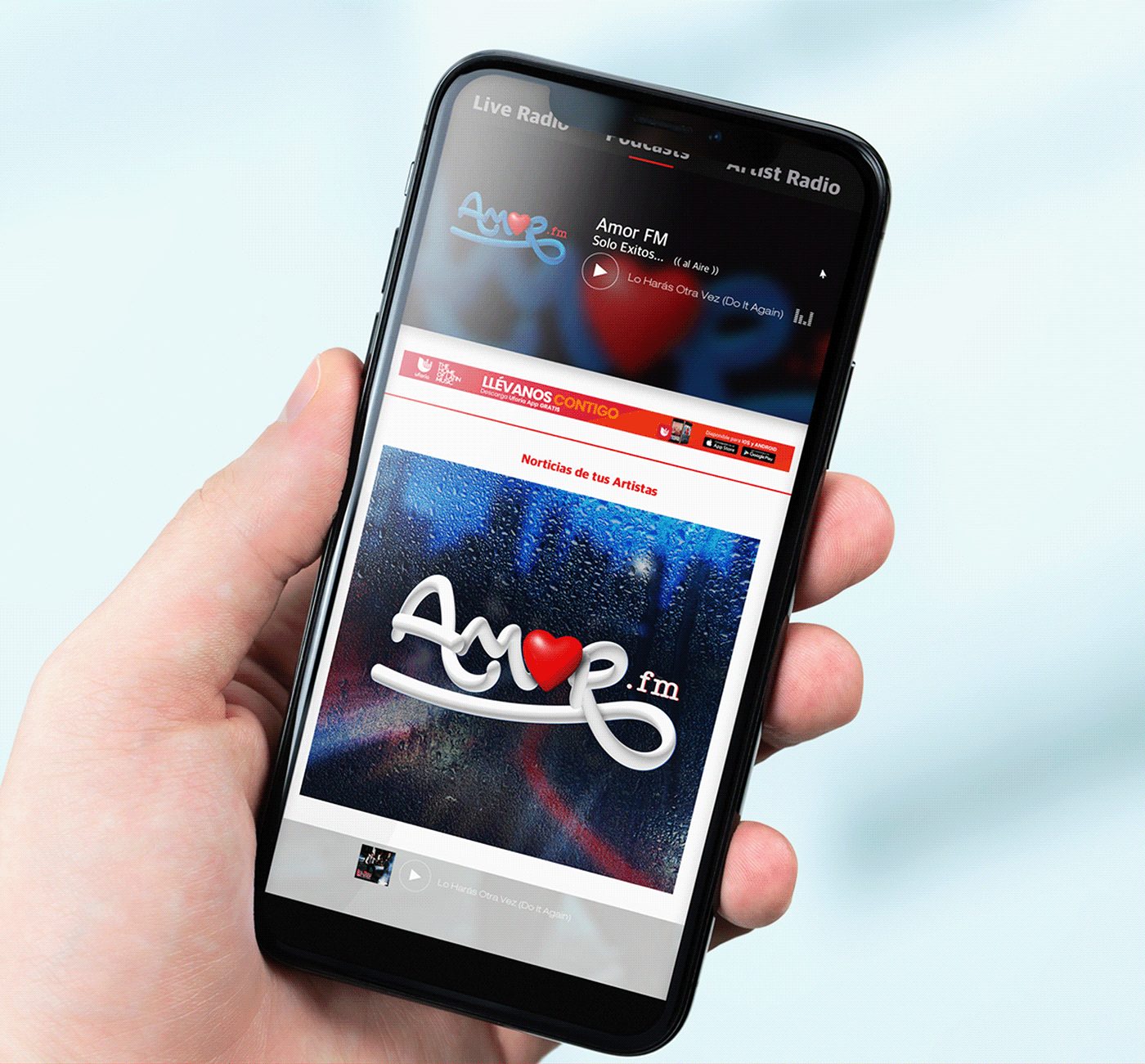 Streaming app design for Amor FM